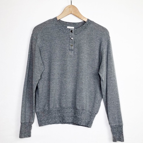 Monrow & Soul small Gray Henley logo embroidered sweatshirt - Picture 6 of 10